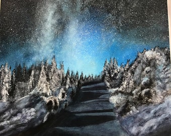 Midnight snow acrylic painting