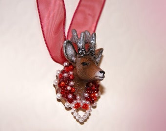 Wiesn-Schmuck, Trachtenschmuck, Dirndlschmuck, Halskette, bayrischer Schmuck, Rehbock, Schleich, Halsschmuck, Dirndl, Rehkette
