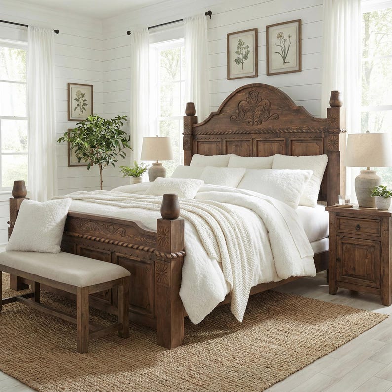 Sedona Rustic Hand-Carved Bed image 1