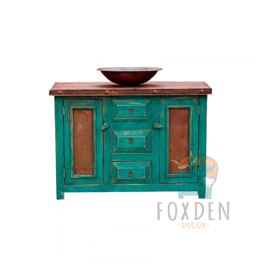 Iver Rustic Turquoise Bathroom Vanity Etsy