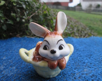 Goebel Hase W. Germany  im gelben Korb - Vintage Porzellan Figur 60er Jahre