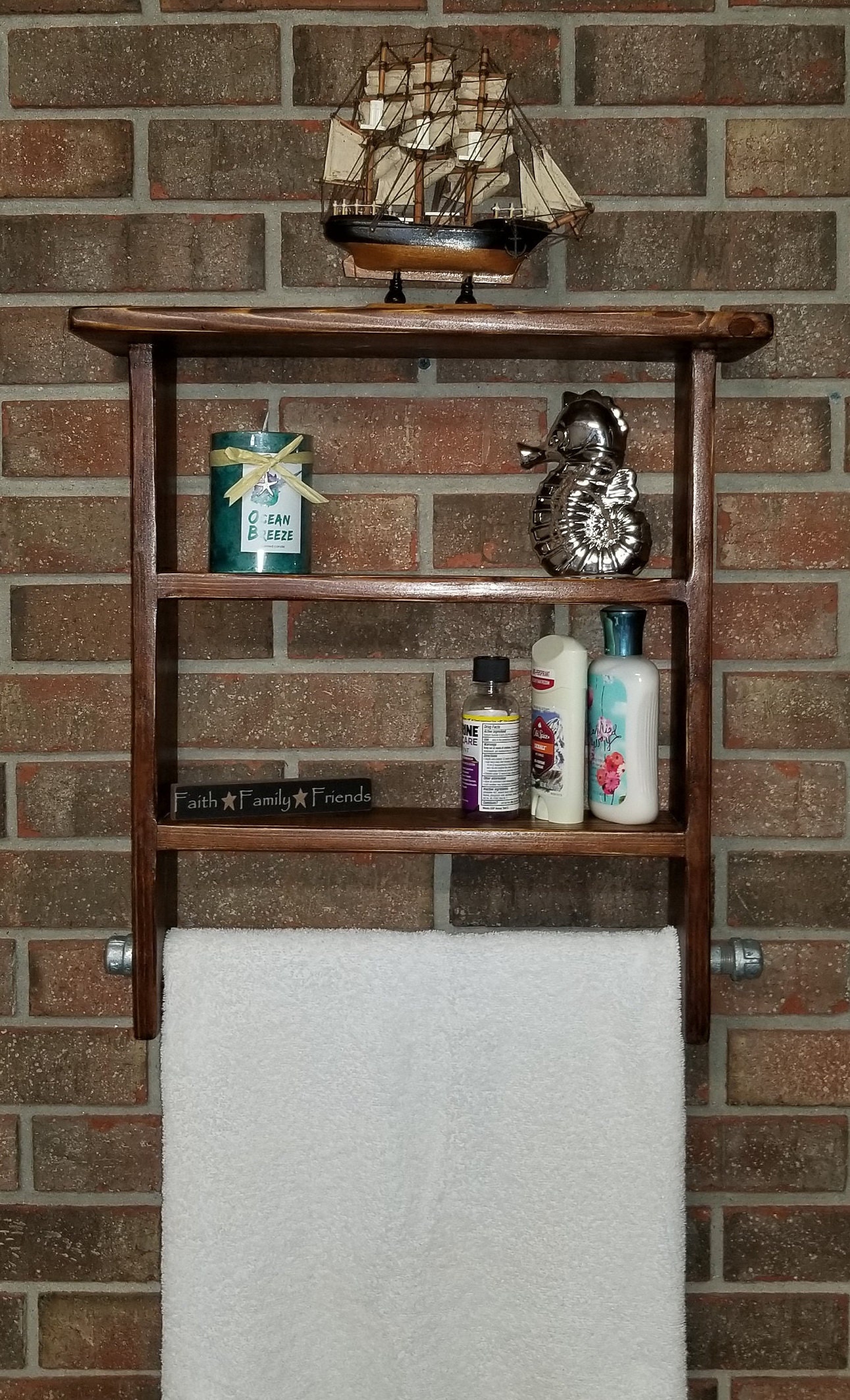 Bathroom Ladder Shelf With Galvanized Pipe Towel Bar Rustic Etsy