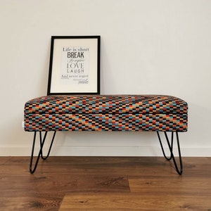 ELECTRA II bench in BARCELONA fabric, storage space, steel legs, storage space