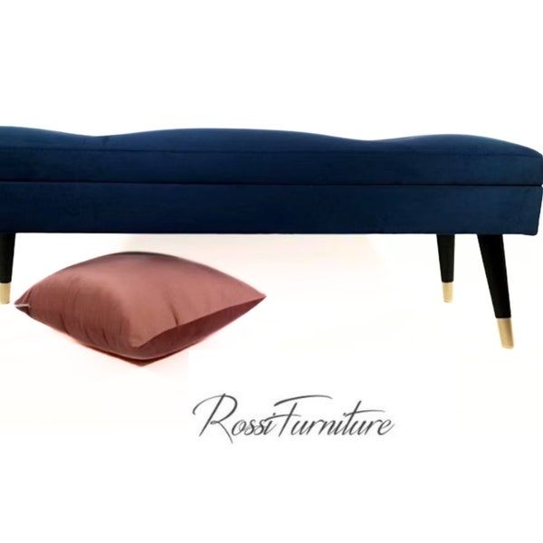 Marineblaue, gepolsterte, dekorative Bank mit Stauraum von Rossi Furniture