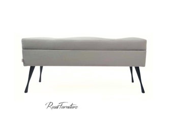 Grijze ADELE bank met opberger van Rossi Furniture - Handgemaakt / 45 cm hoogte /