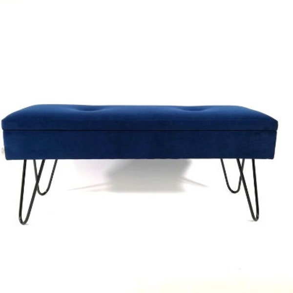 Dark blue ELECTRA II SLIM upholstered bench