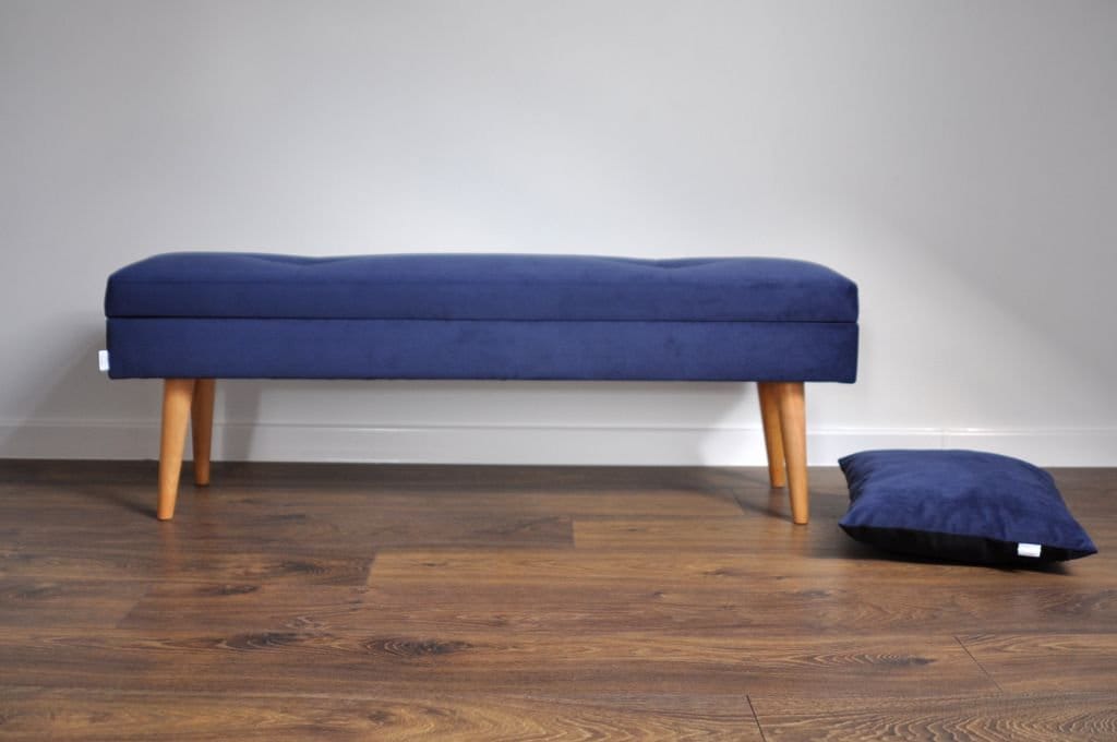 Navy Blue Bench 120 Upholstered Decorative With Storage From Etsy UK
