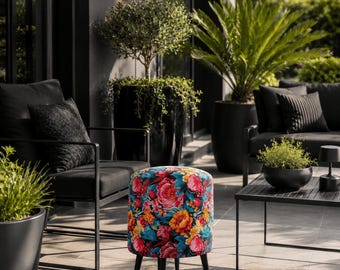 Runder Outdoor-Pouf, farbenfroher, gemusterter Terrassenhocker, wasserfester Gartenhocker, Balkondekoration, Rossi Furniture Giro IV