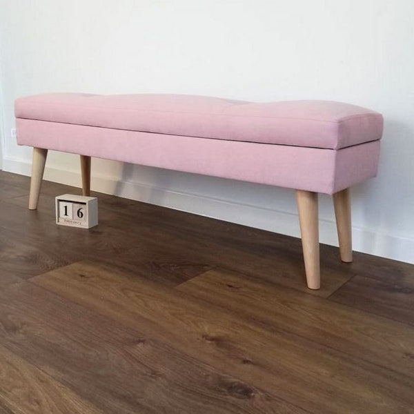 Banc LOVARE, banc avec rangement 100 cm, rose poudré