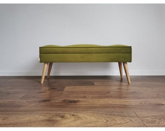 Banc matelassé de Rossi Furniture 80 cm Olive LEGS OAK !!!