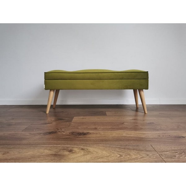 Banc matelassé de Rossi Furniture 80 cm Olive LEGS OAK !!!