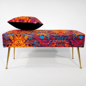 Gepolsterte Bank LATINA mit Stauraum, 47 cm hohe Bank aus gemustertem Stoff Rossi Furniture