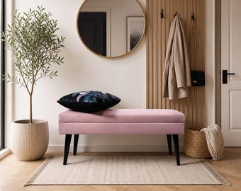 Gestoffeerde bank, poederroze - opbergkist, - klaar voor verzending. Breedte: 100 cm. Rossi Furniture