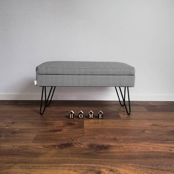 ELECTRA II fabric bench with storage compartment, PEPITKA steel legs with storage compartment