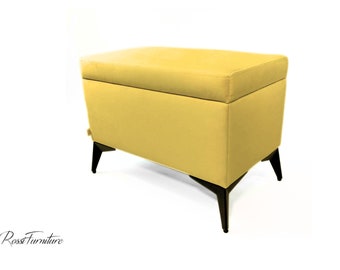 Modern LEXUS pouf make by Rossi Furniture  Ottoman with Storage Mustard Yellow Ottoman