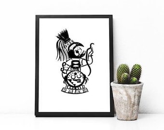 Printable Art, Huitzilopochtli, Mexica tribe art Aztec art, Mexican art, instant download Minimalist Art, diety Art, digital print, ancient