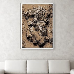 Printable Digital Art, rey pakal los mayas, Mayan art, instant download Minimalist Art, Mayan diety Art, digital, K&#39;inich Janaab Pakal