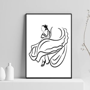 Printable Art, Spanish Folk Dancer1, Ballet Folklorico, Mexican art,  Latin art, instant download Minimalist Art, Female Art, digital print