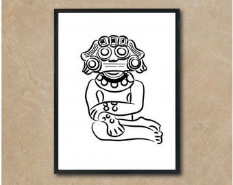 Printable Art, Curicaueri, dios del fuego de los tarascos, Arte messicana, download istantaneo Arte minimalista, diety Art, stampa digitale, antico