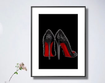 Printable Art, fashion wall art,  pumps red heels shoe Art, red bottoms, fashion digital art, Print, Female Art, digital print