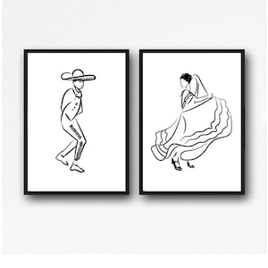 2pc Printable Art, Spanish Folk Dancer, Ballet Folklorico, Mexican art,  Latin, instant download Minimalist Art, Female Art, digital print