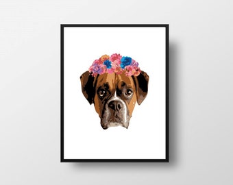 Printable Art, BOXER, pet dog Art , instant download Minimalist Art, Minimalist, floral Art,  digital art Print, digital print, pet portrait