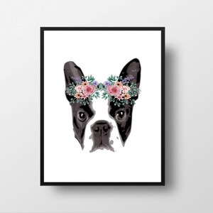 Arte stampabile, Boston Terrier, cane da compagnia download istantaneo Arte, minimalista, arte floreale, arte digitale Stampa, stampa digitale, ritratto di animali domestici