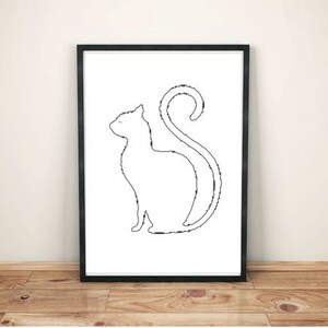Printable Art, Cat Art, Kitten Art, cat lover Minimalist Art, Line Art, digital art, Print, Bird Art, Black And White, Minimalist Art Print
