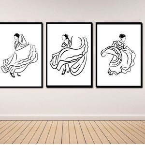 Printable Art, 3pc Collection of 3 prints, Ballet Folklorico, Mexican art, Latin art, instant download Art, Female Art, digital print