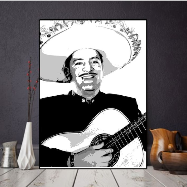 Printable Jose Alfredo Jimenez poster, black and white Mexican art, arte mexicano instant download Art, charro cantor Art, celebrities