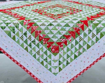 Ready to ship Quilts for sale, Modern quilt, Mini Quilt, Green Red Quilt, Homemade quilt, Christmas quilt wall hangings, Holiday gift