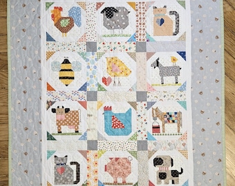 Handmade Farm Animals Baby Quilt: Personalized Cotton Rag (40x50 inches)
