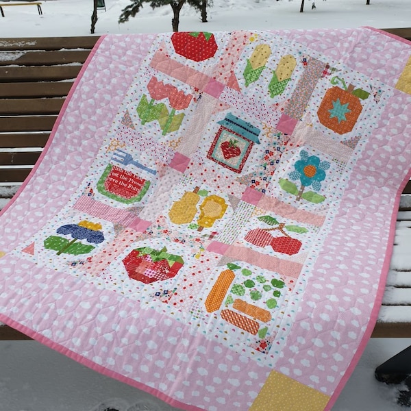 Personalized Baby Quilt: Handmade Cotton Floral & Fruit Rag Quilt