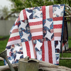 Patriotic Stars and Stripes Quilt: Handmade Red White Blue American Flag