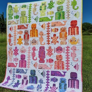 Queen Size Sea Life Quilt: Handmade Cotton Ocean Blanket