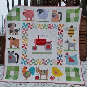 Tractor Quilt: Farm Animals Patchwork Throw, Twin Size