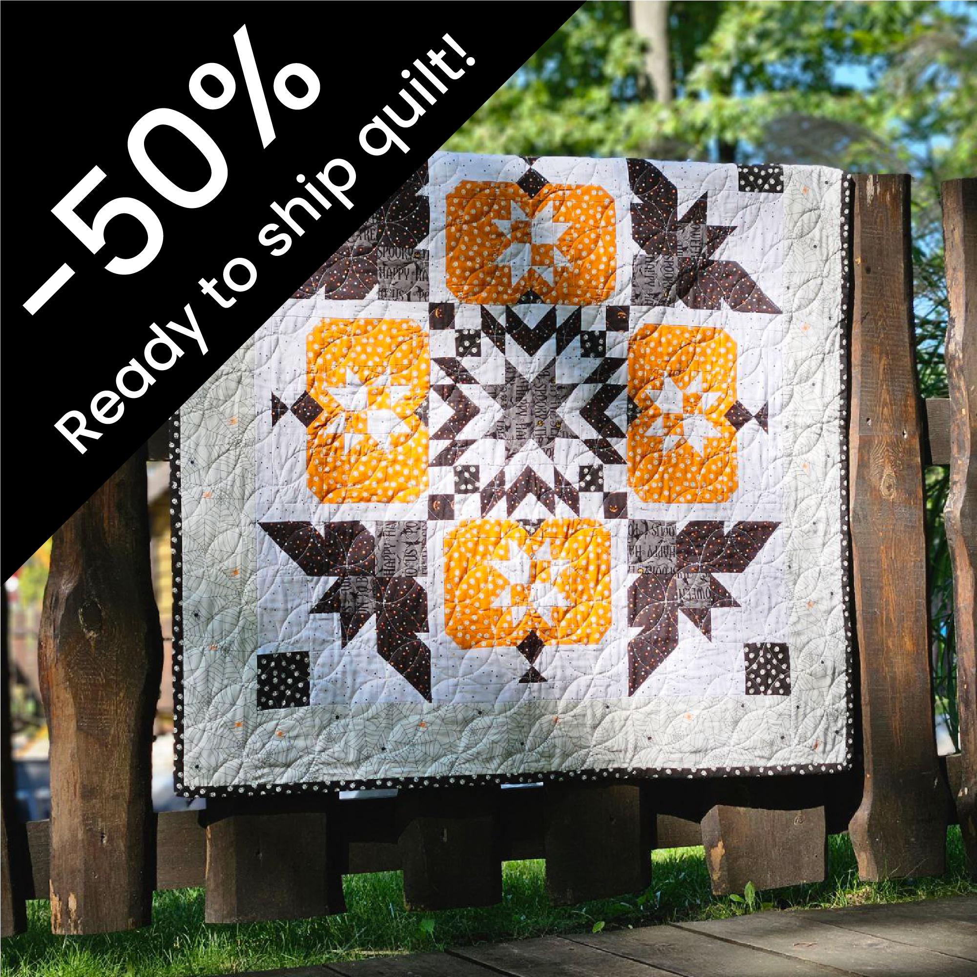 Handmade Halloween Pumpkin Quilt: Patchwork Mini Quilt (40x40), Ready to ship 50% off