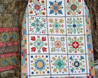 Full Size Prairie Meadow Quilt: Handmade Cotton Cottage Garden Quilt