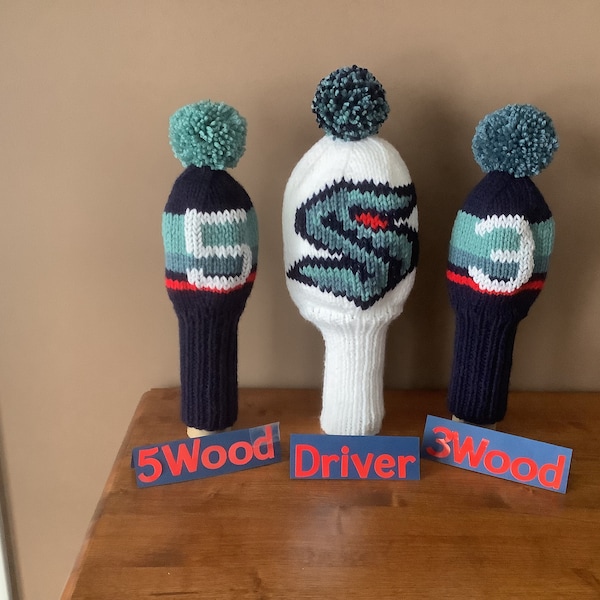 Hand Knit Golf Club Covers Set - Seattle Kraken NHL