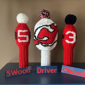 Juego de fundas para palos de golf tejidas a mano: madera 5, driver y madera 3 - Devils