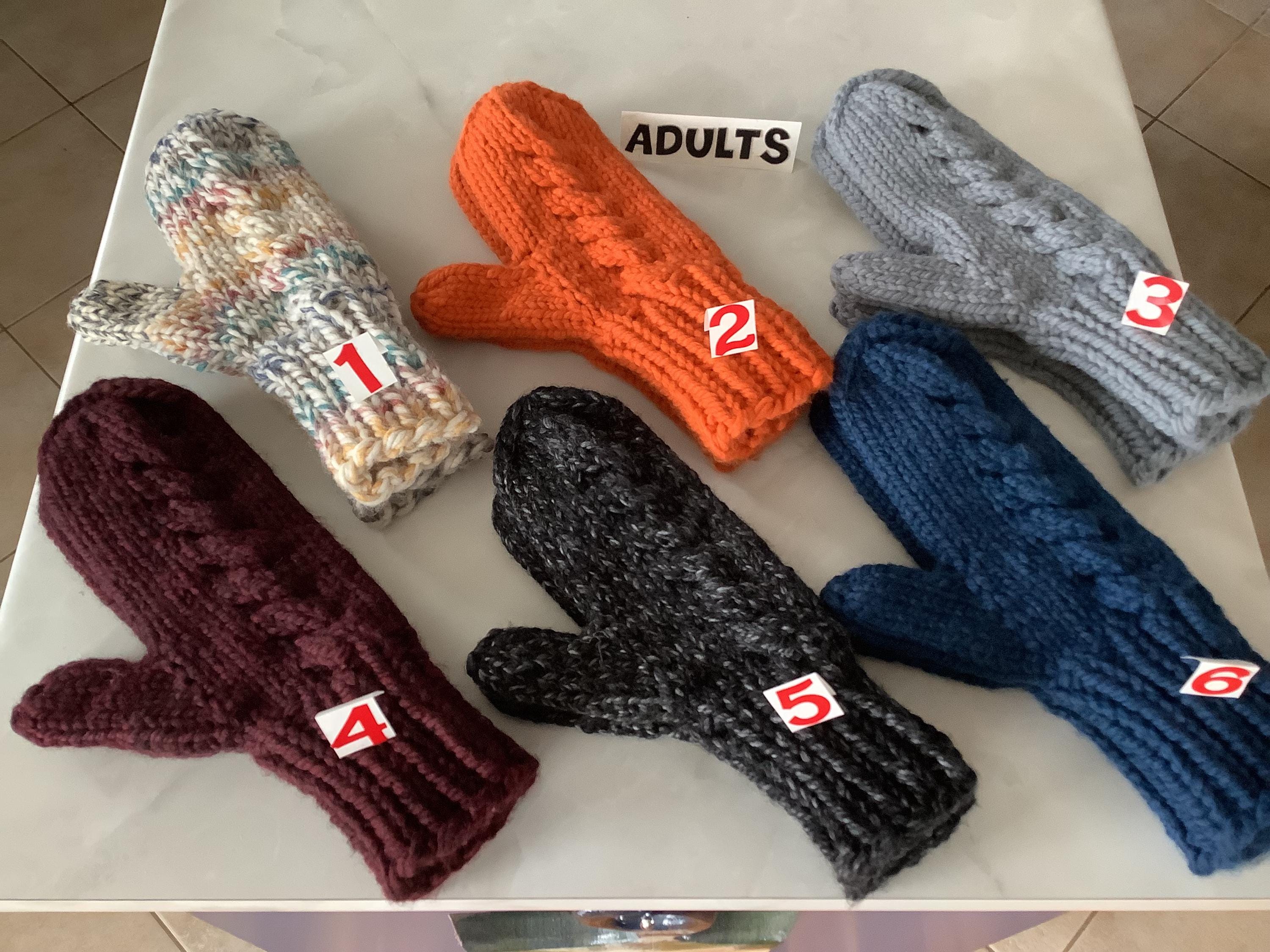 Adults Hand Knit Cable Winter Mittens