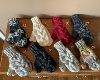 Adults Hand Knit Cable Winter Mittens