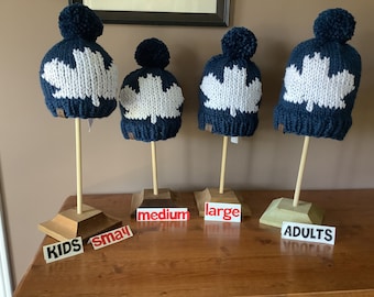 Childrens Hand Knit Winter Maple Leafs Hats