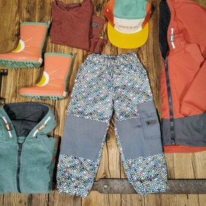 Pantalon d'extérieur/pantalon de boue Confetti Rain motif mosaïque coloré pour garçons et filles, pantalon de pluie respirant image 1