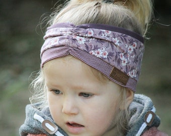 3-color headband hairband mauve with old pink flowers for girls bandana with ruffles at the front