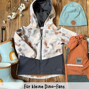 Chaqueta softshell infantil Dino impermeable | Chaqueta de entretiempo para niños y niñas | Transpirable y cortavientos | Chaqueta para exteriores con capucha | Modelo Saurus