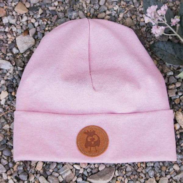 Hipster hat in pink mottled girls beanie with cuff