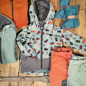 Softshell jacket &quot;Ginkgo&quot; mint with ginkgo leaves in autumn colours girls boys