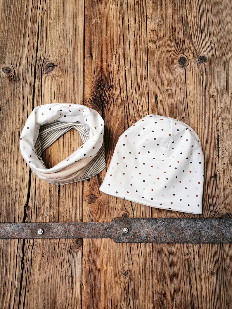 Set of beanie and loop in sand with farm motif hat and scarf for boys and girls image 5