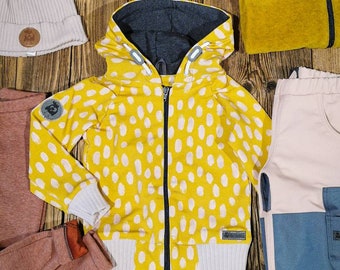 Sweat jacket mustard yellow with pink brushstrokes girls hooded jacket hoodie
